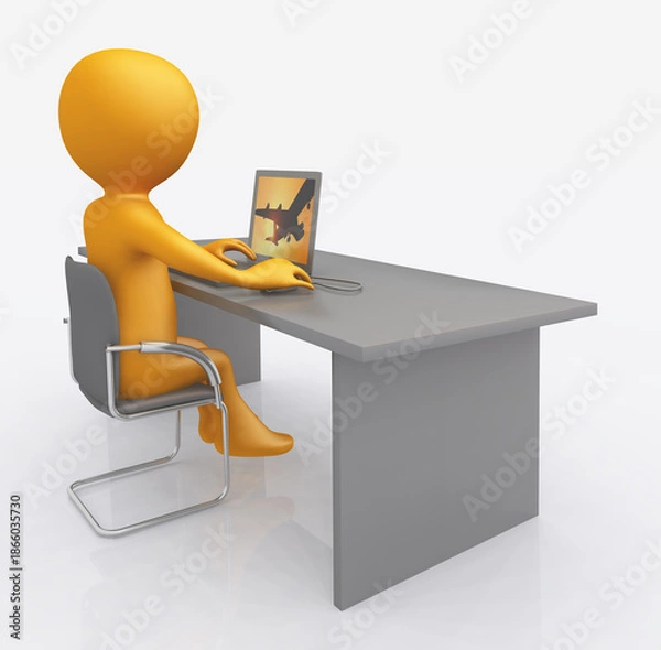 Obraz Büroarbeitsplatz mit 3D Figur