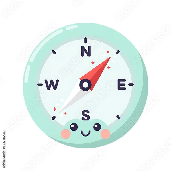 Obraz Whimsical compass with cute face indicating north