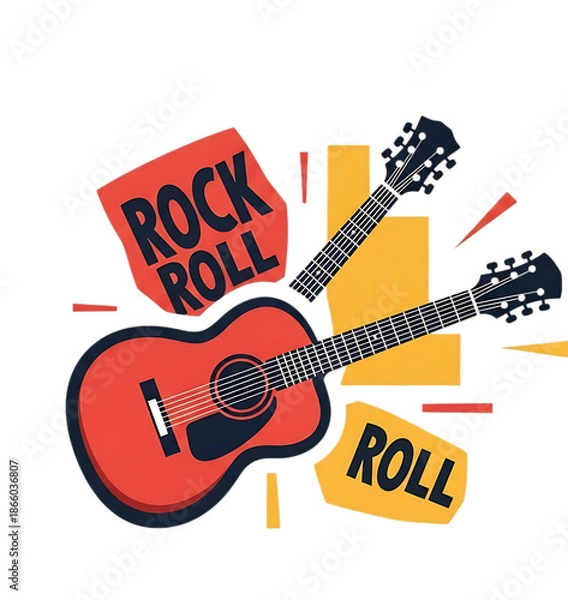 Obraz Vibrant rock roll guitar illustration with dynamic elements
