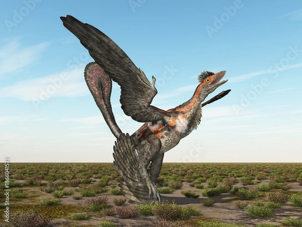 Obraz Dinosaurier Microraptor in einer Landschaft