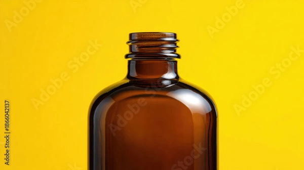 Obraz Isolated Brown Bottle on Vibrant Yellow Backdrop for Creative Projects