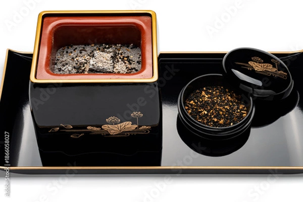 Obraz 漆塗りの香炉と香合のセット