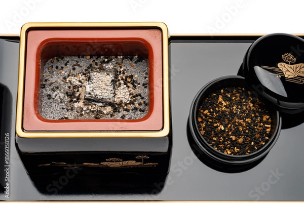 Obraz 漆塗りの香炉と香合のセット