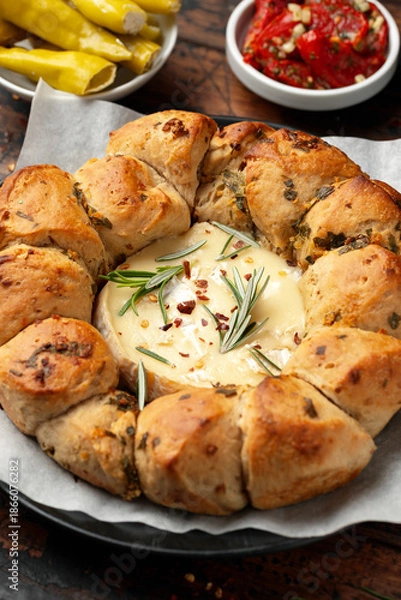 Obraz Baked Camembert cheese with onion bread