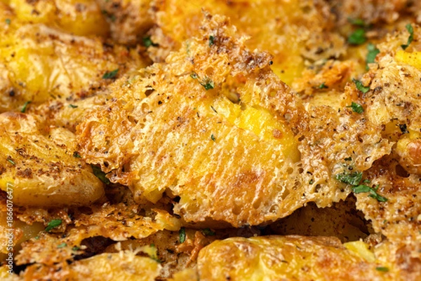 Obraz Crispy Parmesan smashed potato, background, texture