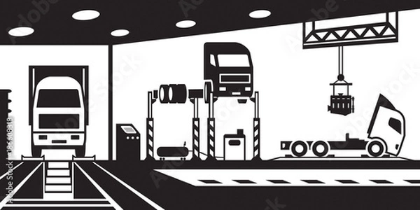 Obraz Truck service and maintenance - vector illustration