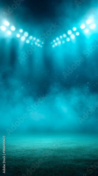 Fototapeta Blue field with lights shining on it