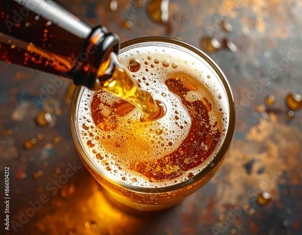 Obraz Top view beer pour