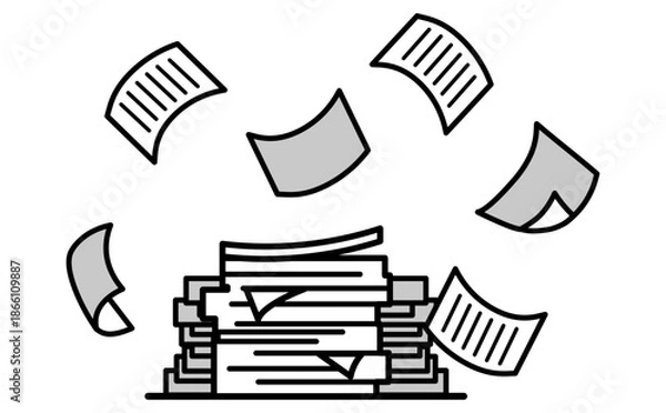 Obraz 書類が山積みで舞い散る業務過多のイメージイラスト