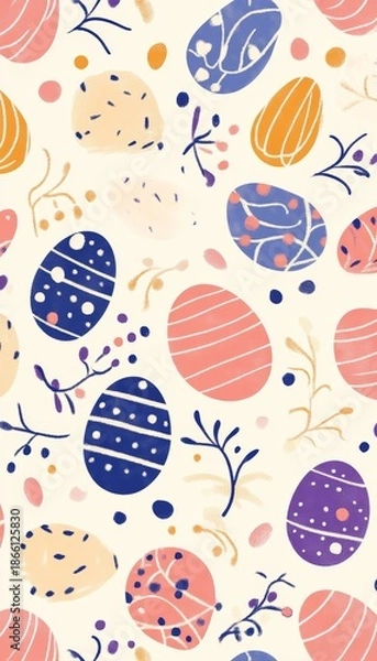 Fototapeta Colorful Pastel Easter Egg Pattern Featuring Simple Flat Elements for Spring Holiday Celebrations