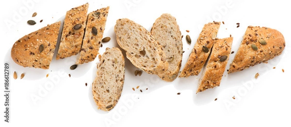 Obraz Chleb zbożowy z ziarnami. Widok powyżej.