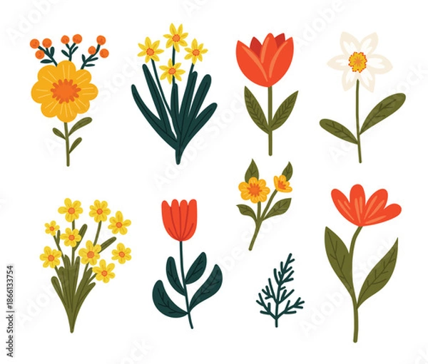 Obraz Vibrant Hand-Drawn Floral Elements