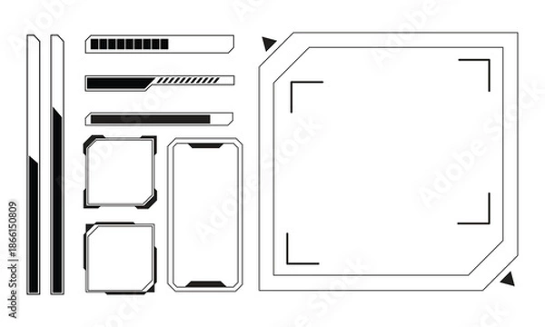 Fototapeta Futuristic HUD UI Elements Vector Kit. Sci-Fi Game Interface, Digital Frames, Progress and Loading Bars for Apps and Web Design.