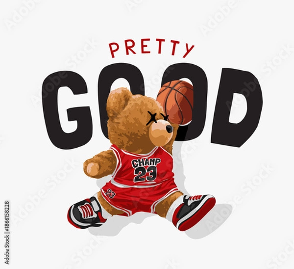 Obraz bear doll basketball player vector illustration