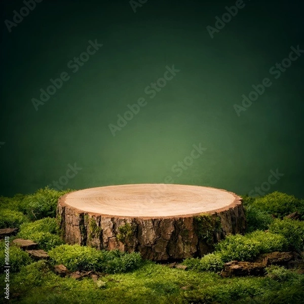 Fototapeta A tree stump with green gradient background