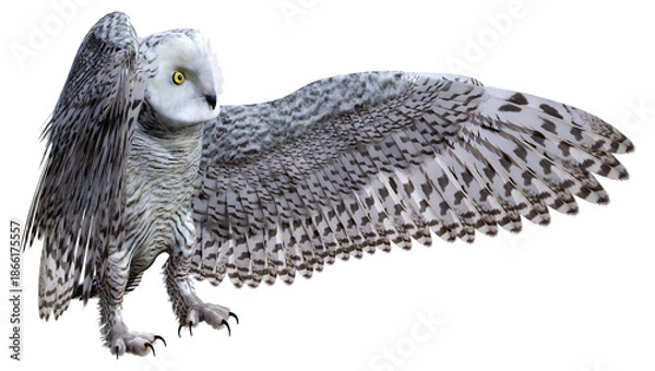Obraz 3D Rendering Snow Owl on White