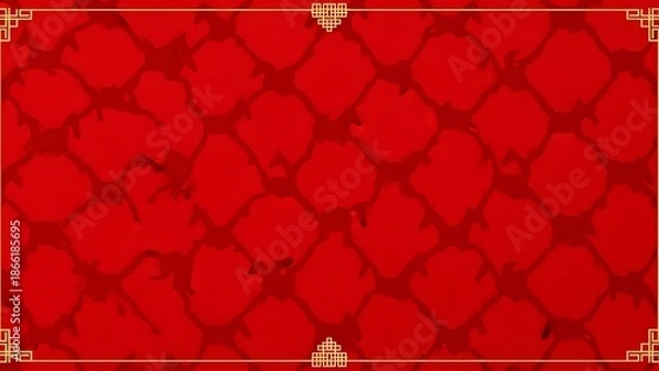 Obraz Abstract red background with geometric pattern and golden decorative elements