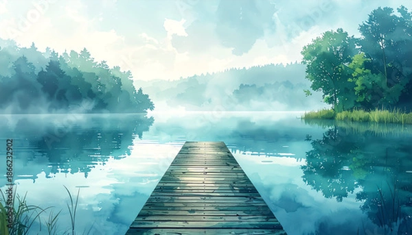 Obraz 湖にある桟橋_generated by AI