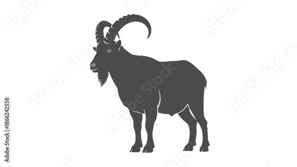 Obraz Ibex Silhouette Standing Isolated on White Background