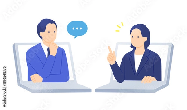 Obraz 提案する営業。アドバイスを受けるクライアント。オンラインでの法人打ち合わせ。