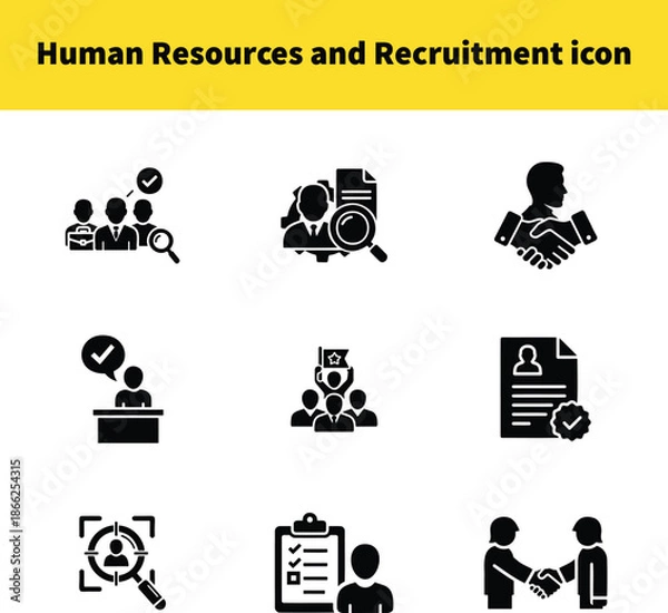 Fototapeta Human Resources and Recruitment Solid Icon Set