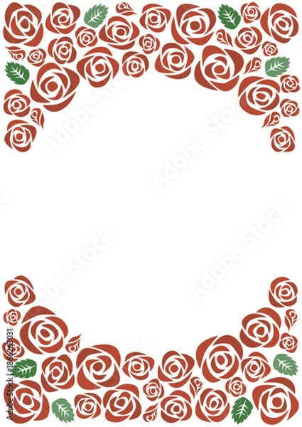 Obraz レトロな赤バラの花柄フレームイラスト(縦型)