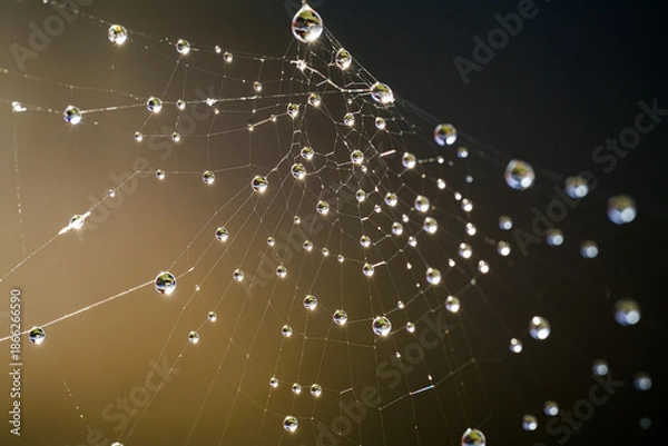 Obraz Spinnennetz mit Tautropfen 01