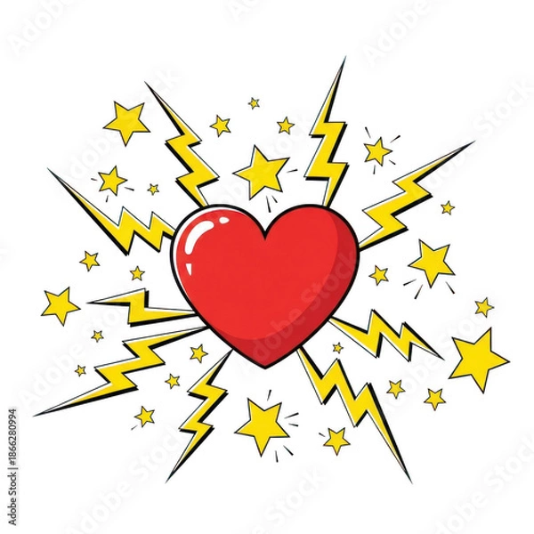 Obraz Exploding heart with stars and lightning