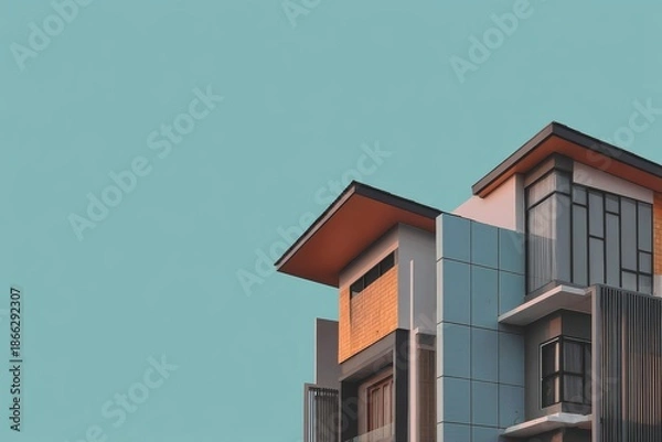 Obraz Sleek architecture complemented by a clear sky backdrop.