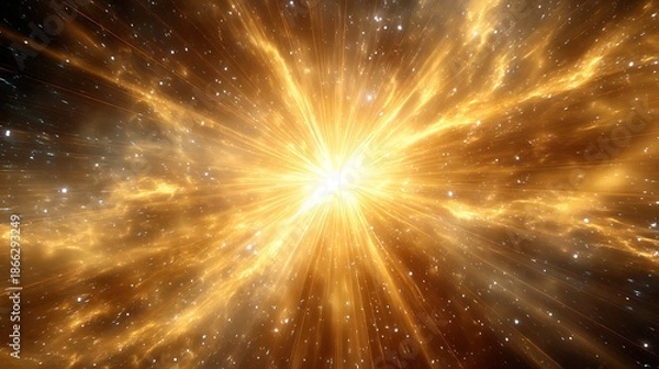 Obraz Digital art featuring a bright, central explosion with radiating light and cloud-like structures