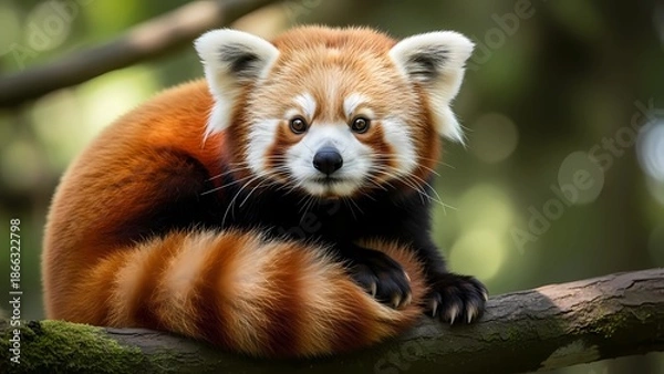 Obraz red panda eating bamboo
