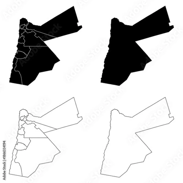 Fototapeta Jordan Outline and Solid Fill Map Set.