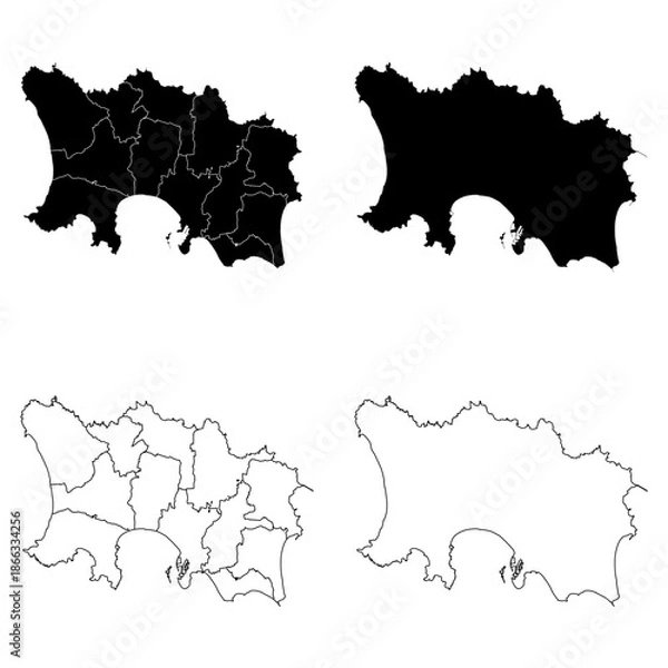 Fototapeta Jersey Outline and Solid Fill Map Set.