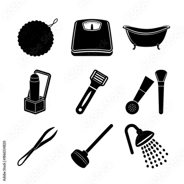 Obraz Bathroom Essentials Icons Set Daily Life Objects Vector Collection