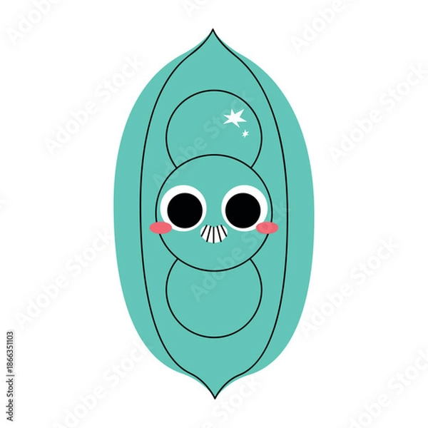 Obraz Green Pea Flat Vector Illustration