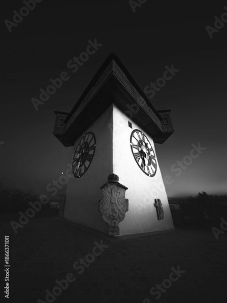 Obraz Clock Tower Graz Black and White