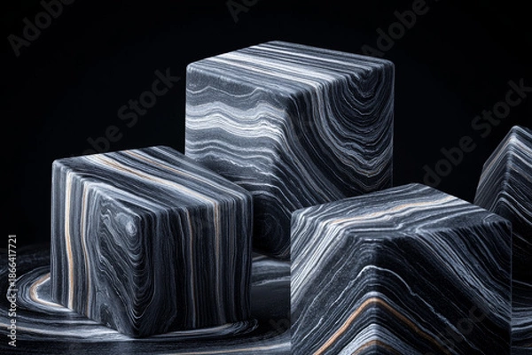 Obraz Obsidian Stone Cubes with Glossy Swirling Patterns