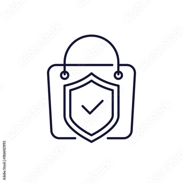Obraz safe shopping icon, line vector design with shopper bag and shield