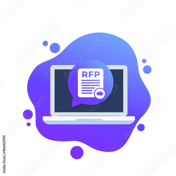 Obraz RFP, send request for proposal vector icon with laptop