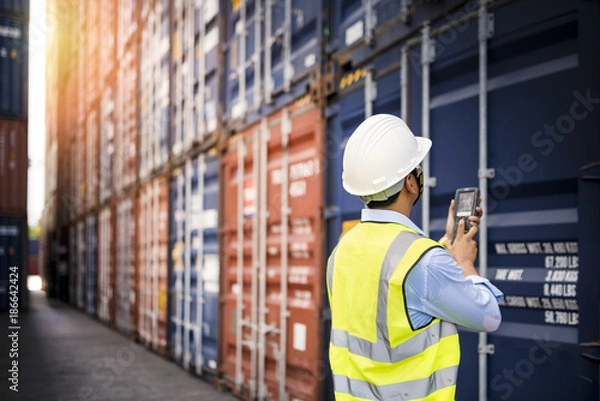 Fototapeta Foreman control loading Containers box from Cargo