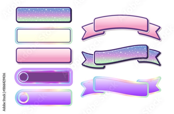 Obraz イラスト素材・ステッカー風フレームのセット、吹き出し、見出し、