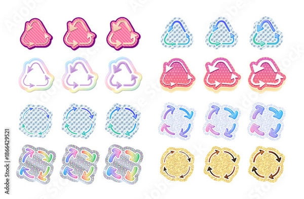 Obraz イラスト素材＿ホログラム風のステッカー風の矢印セット（三角と丸の矢印のループ記号）