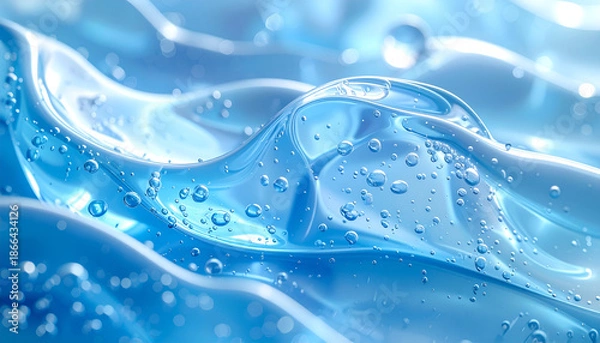 Obraz Abstract Blue Gel Waves with Bubbles and Light Reflections.