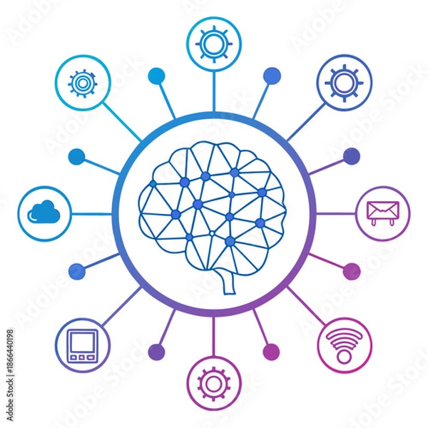 Fototapeta Artificial Intelligence Brain Vector Illustration – Machine Learning and Digital Technology Concept