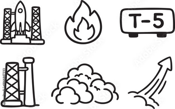 Fototapeta Rocket launch pad with countdown timer and ascending rocket plume