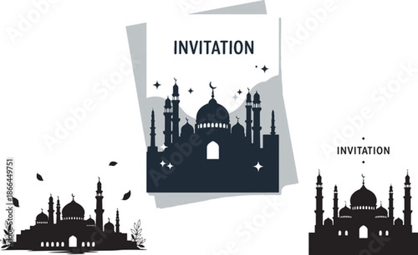 Obraz Hand Drawn Flat Vector ramadhan Mosque Silhouette Illustration