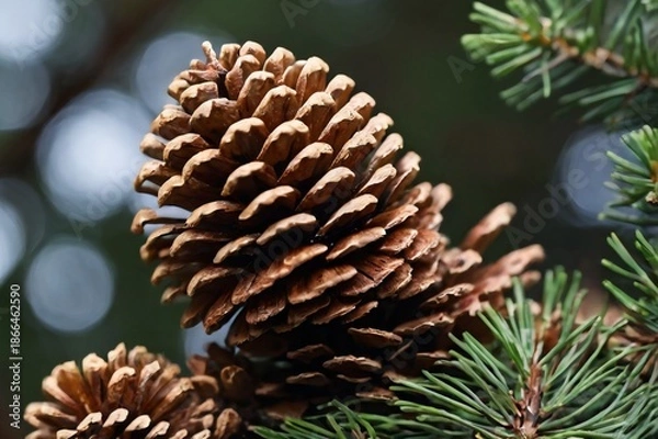 Fototapeta pine cones on a branch.