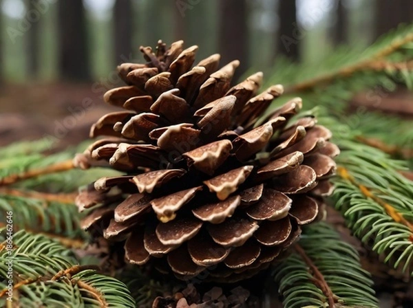 Fototapeta pine cones on a branch.