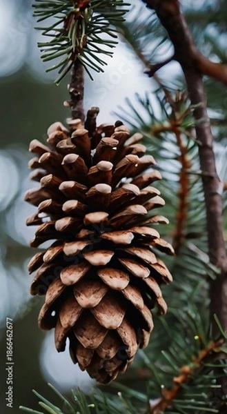 Fototapeta pine cones on a branch.
