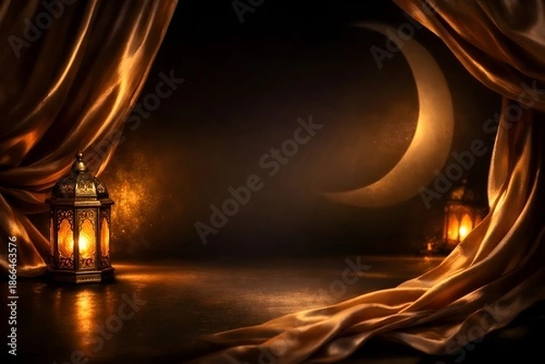 Obraz Illuminated lanterns and crescent moon